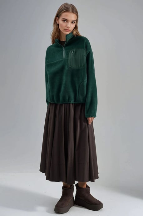 Reißverschluss-Kragen Plüsch-Strickpullover mit Tasche - Image 4