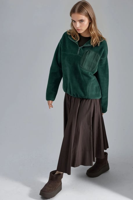 Reißverschluss-Kragen Plüsch-Strickpullover mit Tasche - Image 5