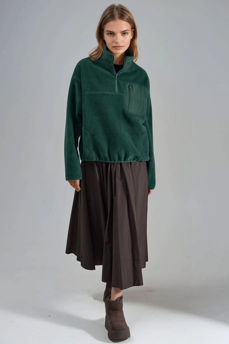 Reißverschluss-Kragen Plüsch-Strickpullover mit Tasche - Image 6