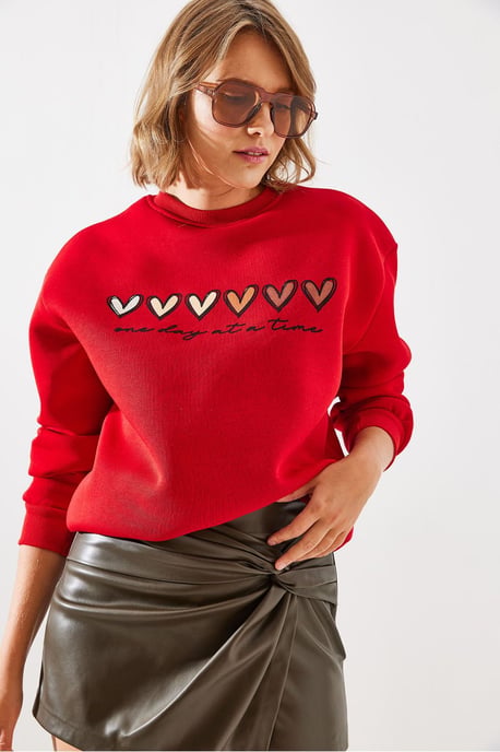Herz-Muster Rundhals Sweatshirt - Image 2