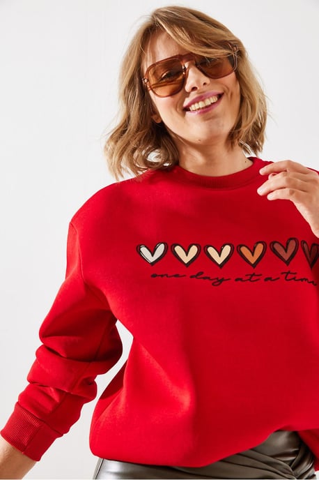 Herz-Muster Rundhals Sweatshirt - Image 4