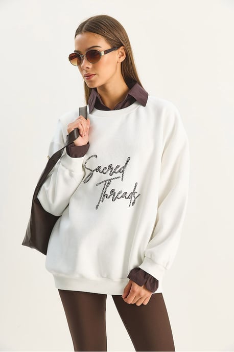 Bestickter Rundhalsausschnitt Sweatshirt - Image 3