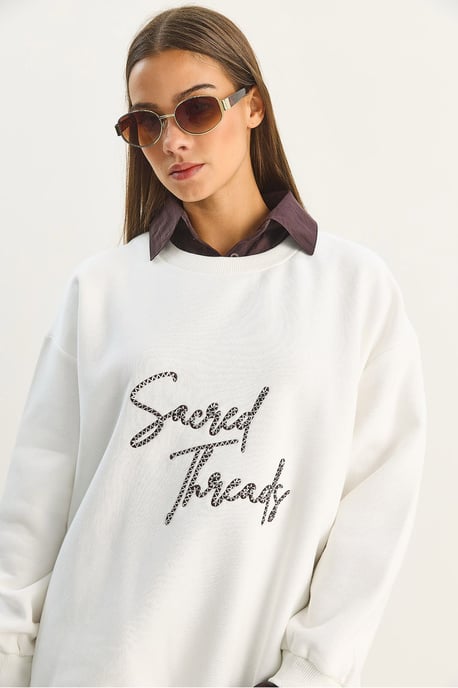 Bestickter Rundhalsausschnitt Sweatshirt - Image 4