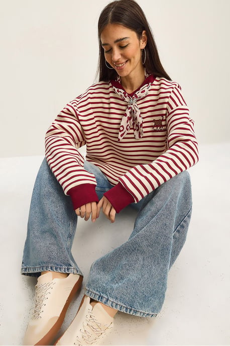 Gestreiftes Kapuzen-Sweatshirt mit Kordelzug - Image 1