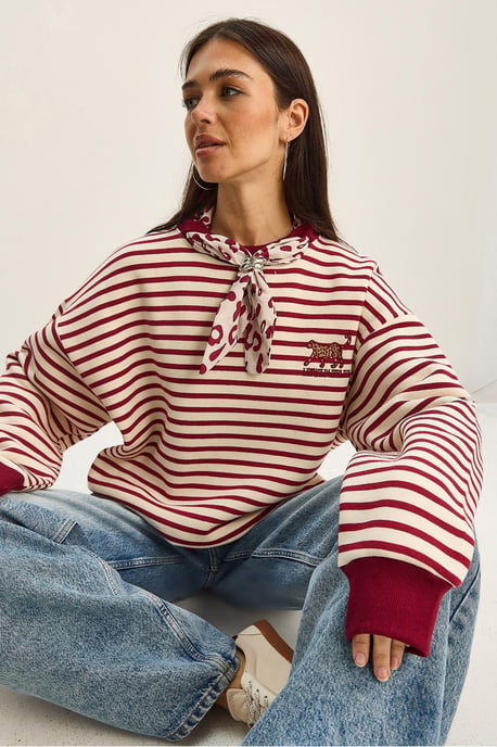 Gestreiftes Kapuzen-Sweatshirt mit Kordelzug - Image 4