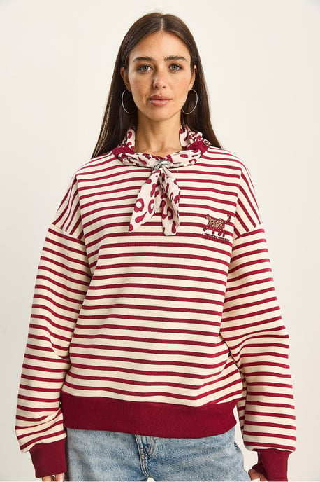 Gestreiftes Kapuzen-Sweatshirt mit Kordelzug - Image 5