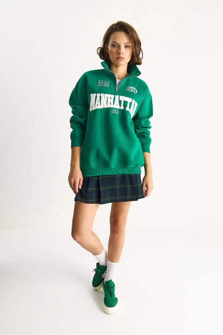 Rückenbedruckter Langarm-Zipper-Kragen-Sweatshirt - Image 2