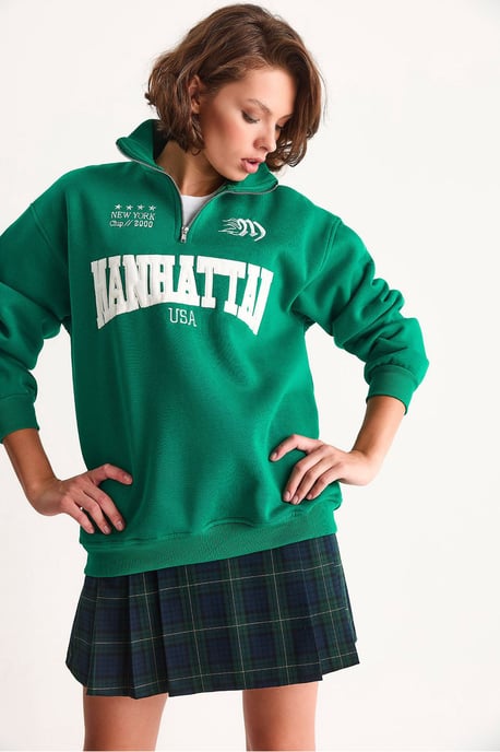 Rückenbedruckter Langarm-Zipper-Kragen-Sweatshirt - Image 3