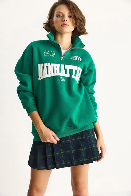 Rückenbedruckter Langarm-Zipper-Kragen-Sweatshirt - Image 4