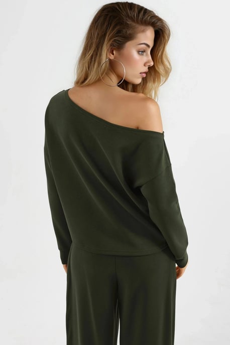 Asymmetrischer Kragen Relaxed Fit Sweatshirt - Image 3