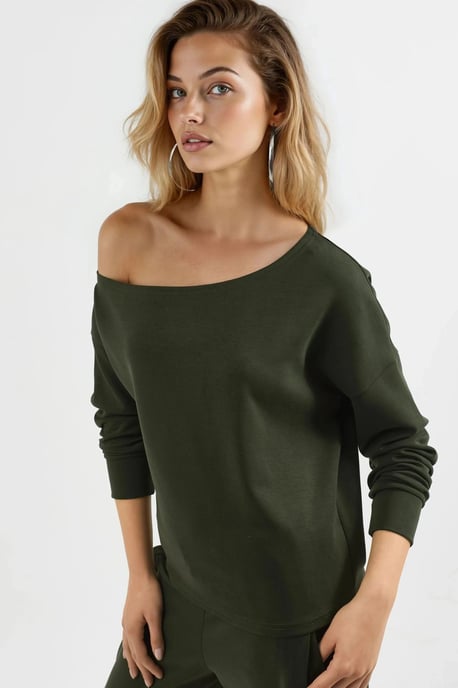 Asymmetrischer Kragen Relaxed Fit Sweatshirt - Image 4