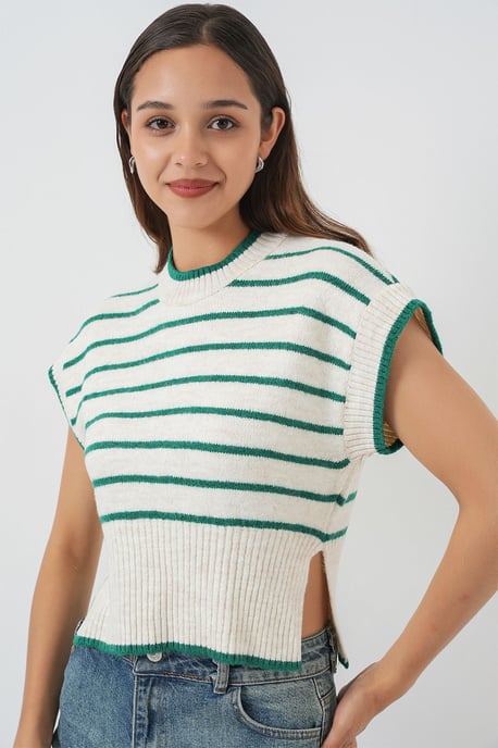 Gestreifter Strickpullover-Weste - Image 3