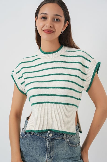 Gestreifter Strickpullover-Weste - Image 4