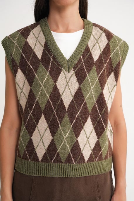 V-Ausschnitt Strickpullover Vest mit Argyle-Muster - Image 5