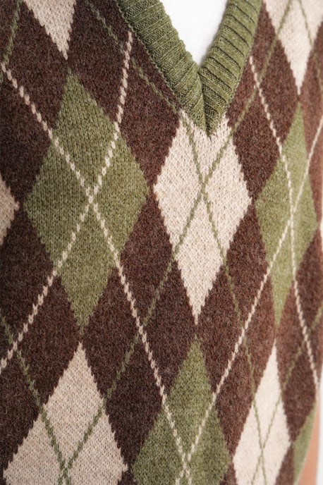 V-Ausschnitt Strickpullover Vest mit Argyle-Muster - Image 6