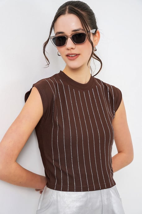 Besetzte Bluse im Slim Fit mit Rundhalsausschnitt - Image 3