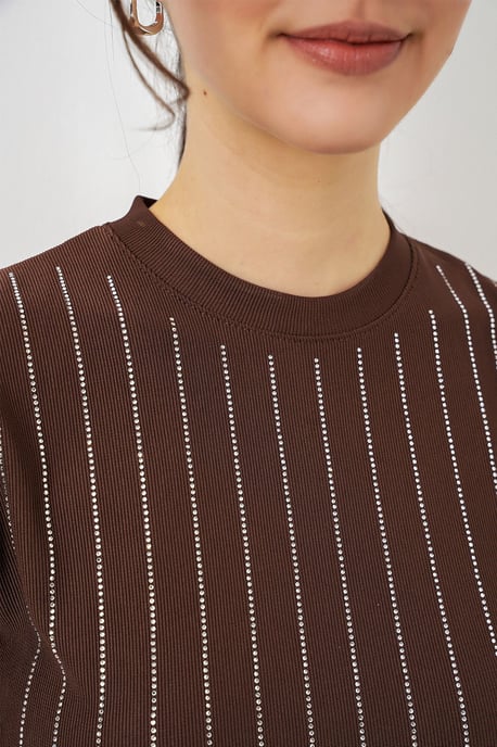 Besetzte Bluse im Slim Fit mit Rundhalsausschnitt - Image 4
