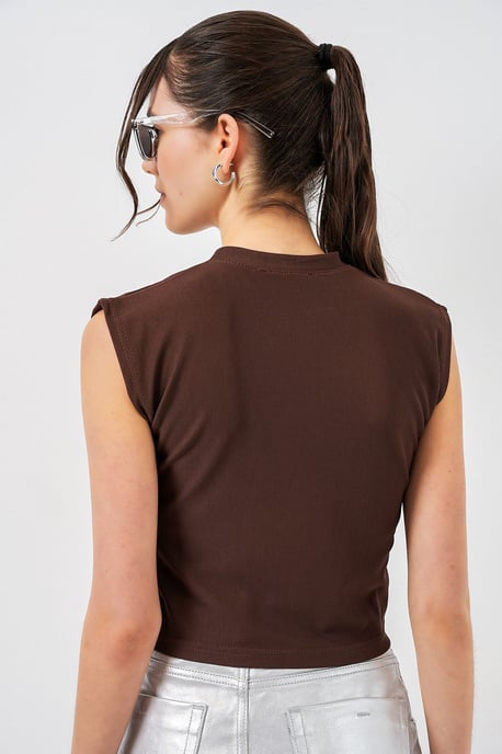 Besetzte Bluse im Slim Fit mit Rundhalsausschnitt - Image 5