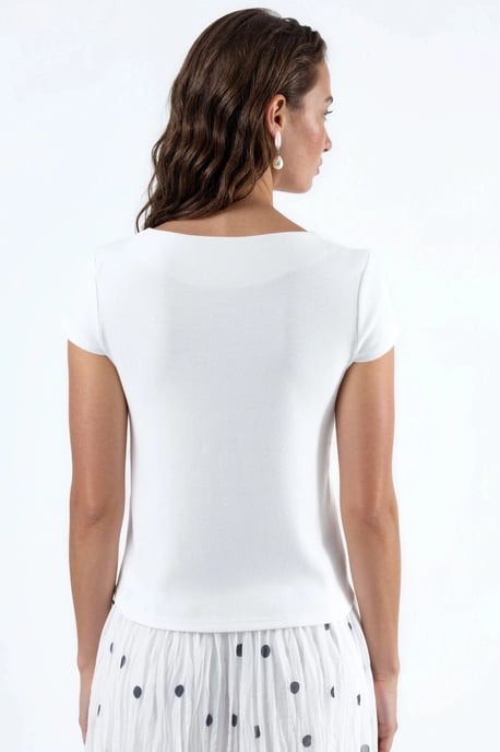 Crewneck Kurzarm Baumwollmischung Bluse - Image 3