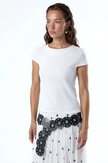 Crewneck Kurzarm Baumwollmischung Bluse - Image 4