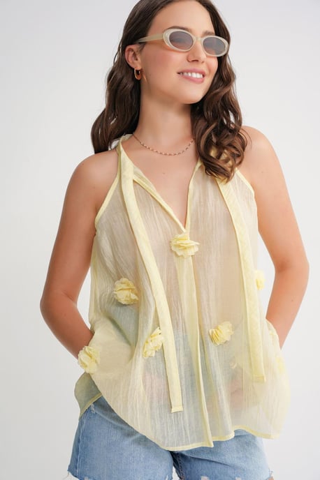 V-Ausschnitt Bluse mit Schleifenverschluss und Rüschendetails - Image 2