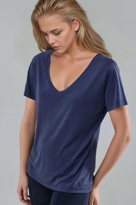 V-Ausschnitt Kurzarm Modal Bluse - Image 2