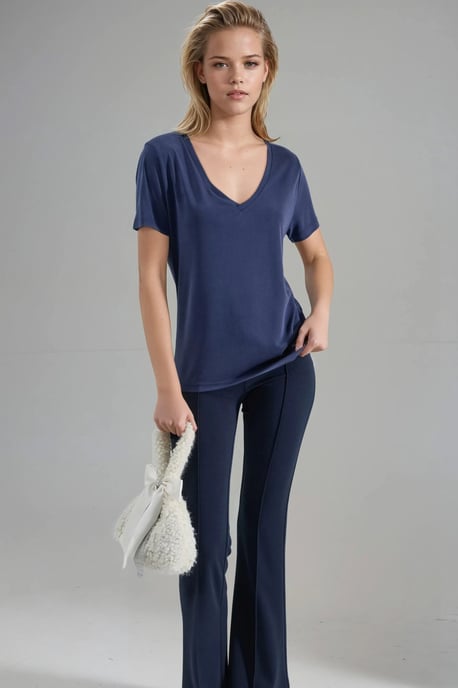 V-Ausschnitt Kurzarm Modal Bluse - Image 4
