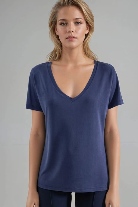 V-Ausschnitt Kurzarm Modal Bluse - Image 6