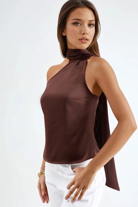 Asymmetrische Kragen Satin Bluse - Image 2