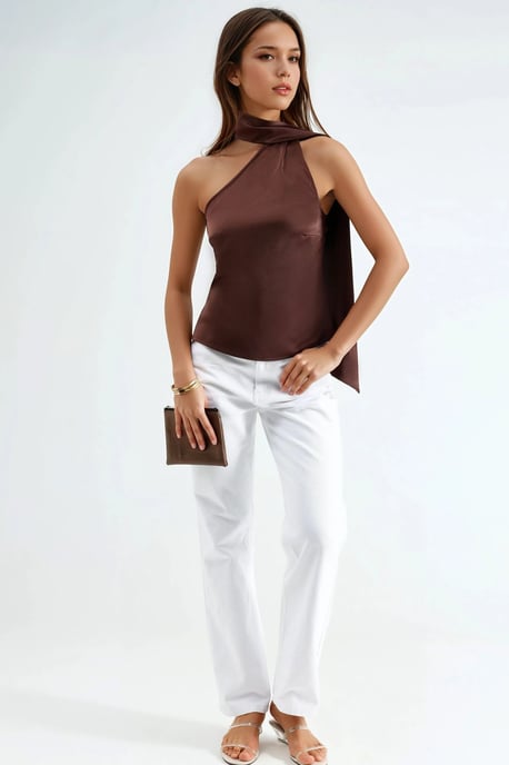 Asymmetrische Kragen Satin Bluse - Image 5