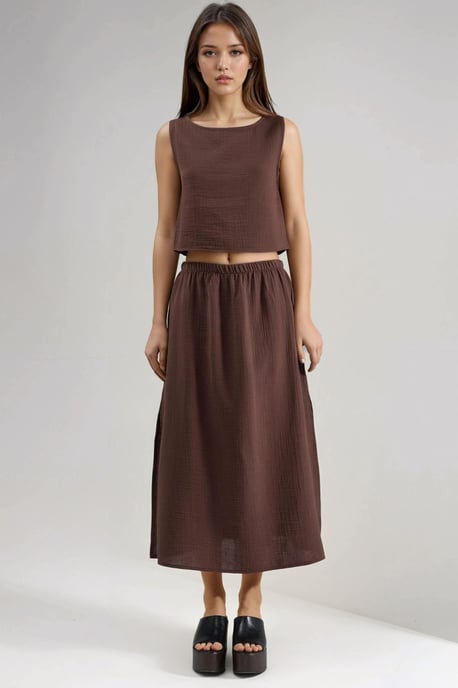 Crop-Bluse & Rock mit Schlitzdetails Muslin Zweiteiliges Set - Image 1