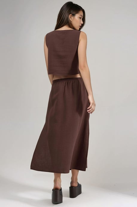 Crop-Bluse & Rock mit Schlitzdetails Muslin Zweiteiliges Set - Image 3