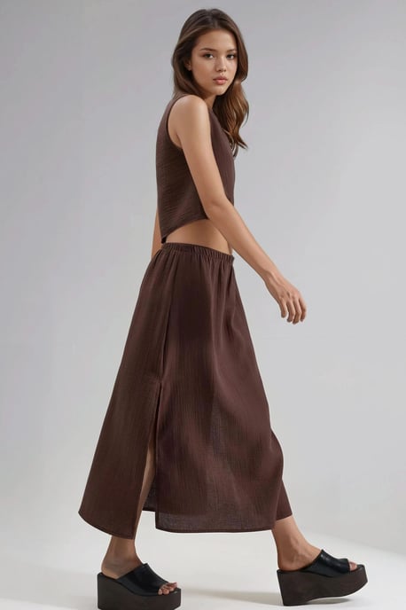 Crop-Bluse & Rock mit Schlitzdetails Muslin Zweiteiliges Set - Image 4