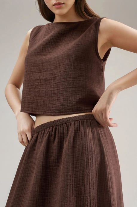 Crop-Bluse & Rock mit Schlitzdetails Muslin Zweiteiliges Set - Image 6