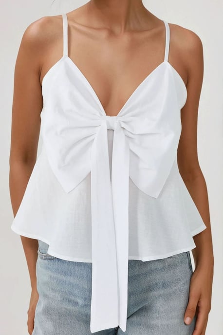 Hiccup V‑Ausschnitt‑Bluse aus weichem Material mit Schleifendetail - Weiß - Image 3