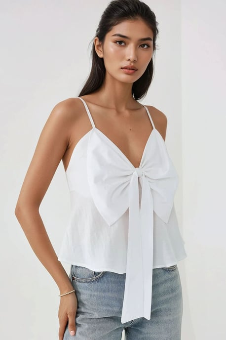 Hiccup V‑Ausschnitt‑Bluse aus weichem Material mit Schleifendetail - Weiß - Image 5
