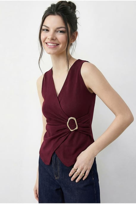 Accessoire Detaillierte V-Ausschnitt Wickeloberteil - Image 3