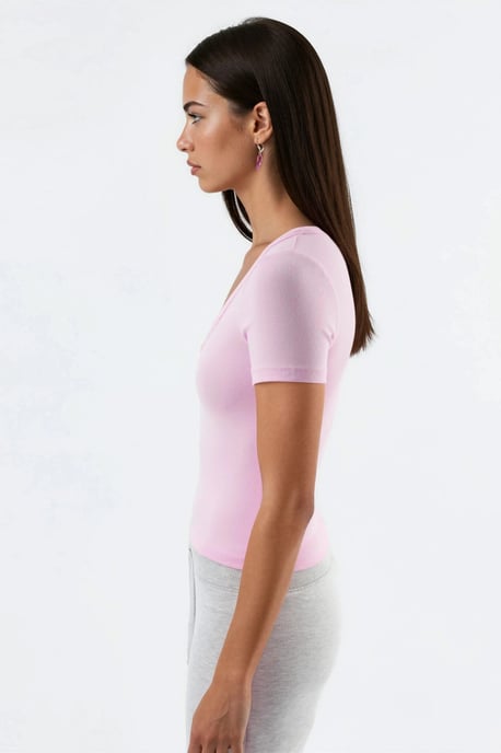 V-Ausschnitt Kurzarm Strickbluse mit Knopfschluss - Image 6
