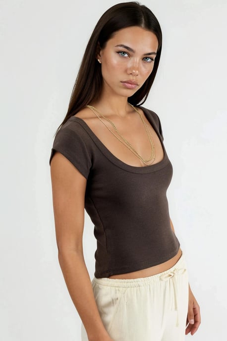 Schlanke Passform Rippstrick U-Hals Bluse - Image 2