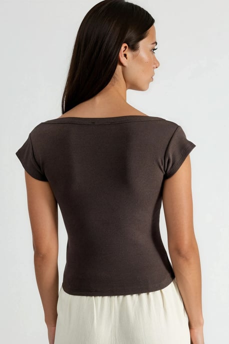 Schlanke Passform Rippstrick U-Hals Bluse - Image 3