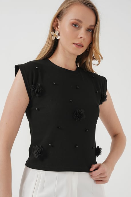 Bestickte Crop-Bluse mit Rundhalsausschnitt - Image 2