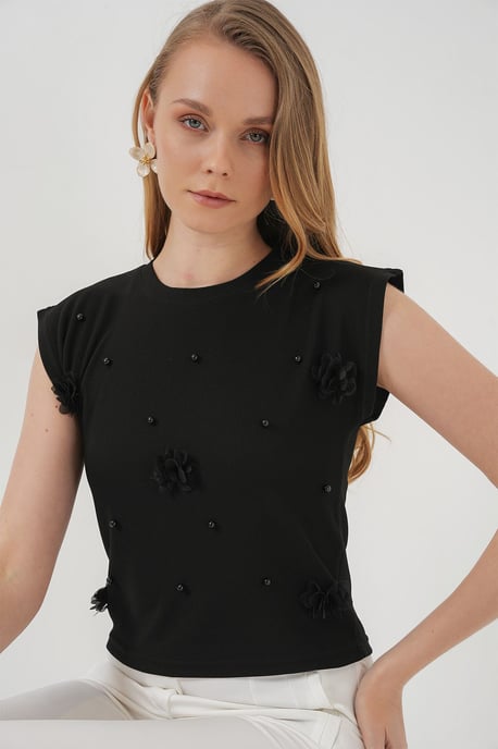 Bestickte Crop-Bluse mit Rundhalsausschnitt - Image 3