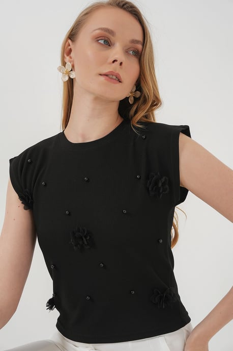 Bestickte Crop-Bluse mit Rundhalsausschnitt - Image 4