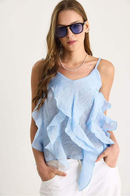V-Ausschnitt Baumwollbluse mit Rüschendetails - Image 2