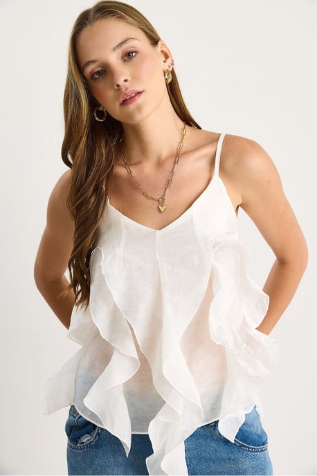 V-Ausschnitt Baumwollbluse mit Rüschendetails - Image 2