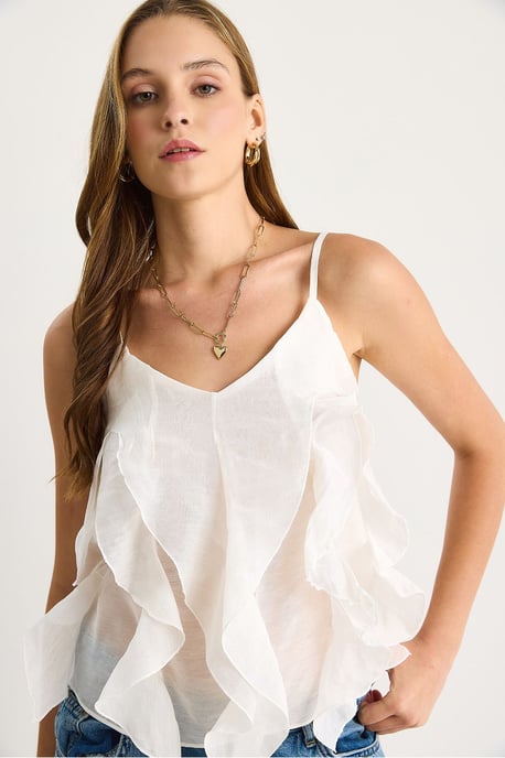 V-Ausschnitt Baumwollbluse mit Rüschendetails - Image 3