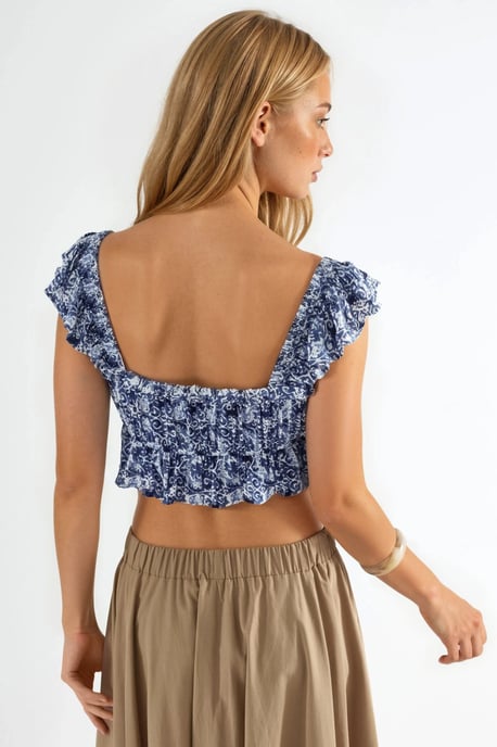 Busem Rüschen-Square-Collar Bluse mit Print - Marineblau - Image 2