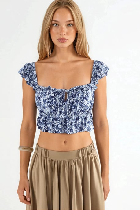 Busem Rüschen-Square-Collar Bluse mit Print - Marineblau - Image 6