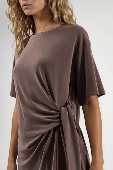 Lässige Passform Crew-Neck Modalbluse mit Bindungsdetails - Image 4