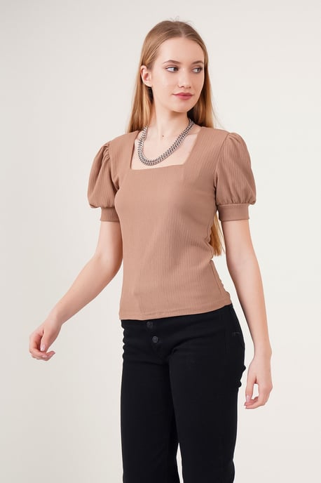 Slim Fit Quadratkragenbluse - Image 2